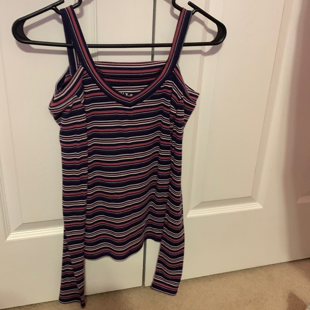 stripped showing shoulder shirt